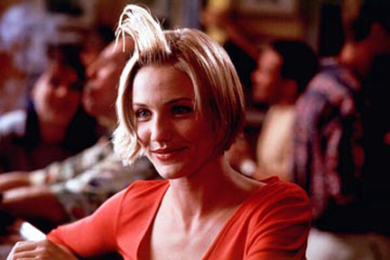 Cameron Diaz as Mary unknowingly sports a zany hairdo, the result of using some unusual "gel."