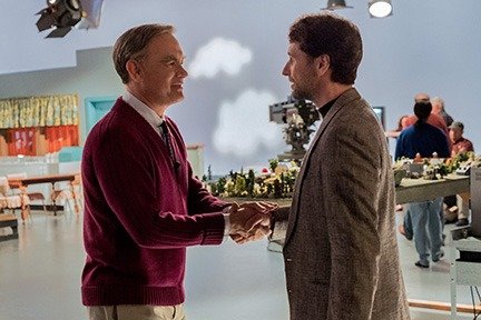 Tom Hanks as Mister Rogers and Matthew Rhys as journalist Lloyd Vogel in "A Beautiful Day in the Neighborhood."