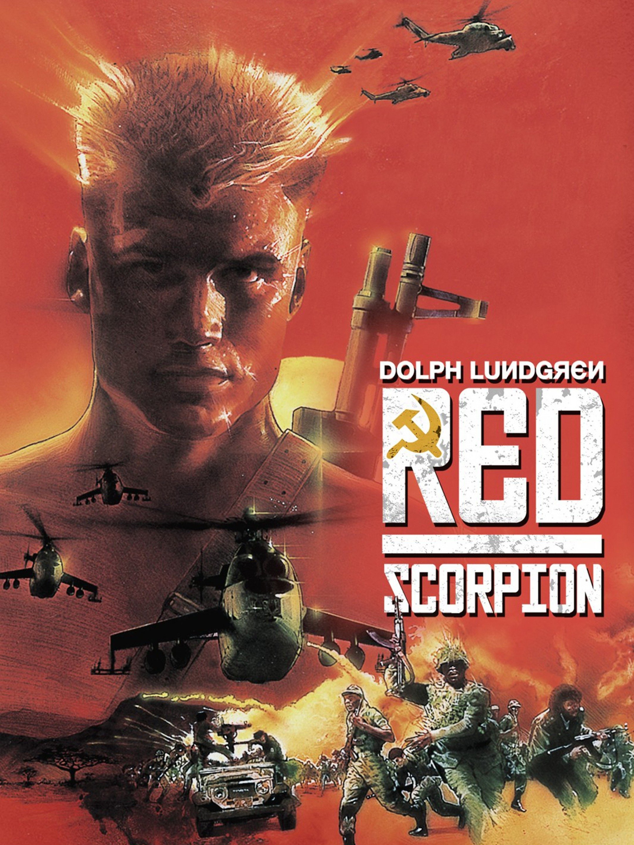 Дольф Лундгрен красный Скорпион плакат