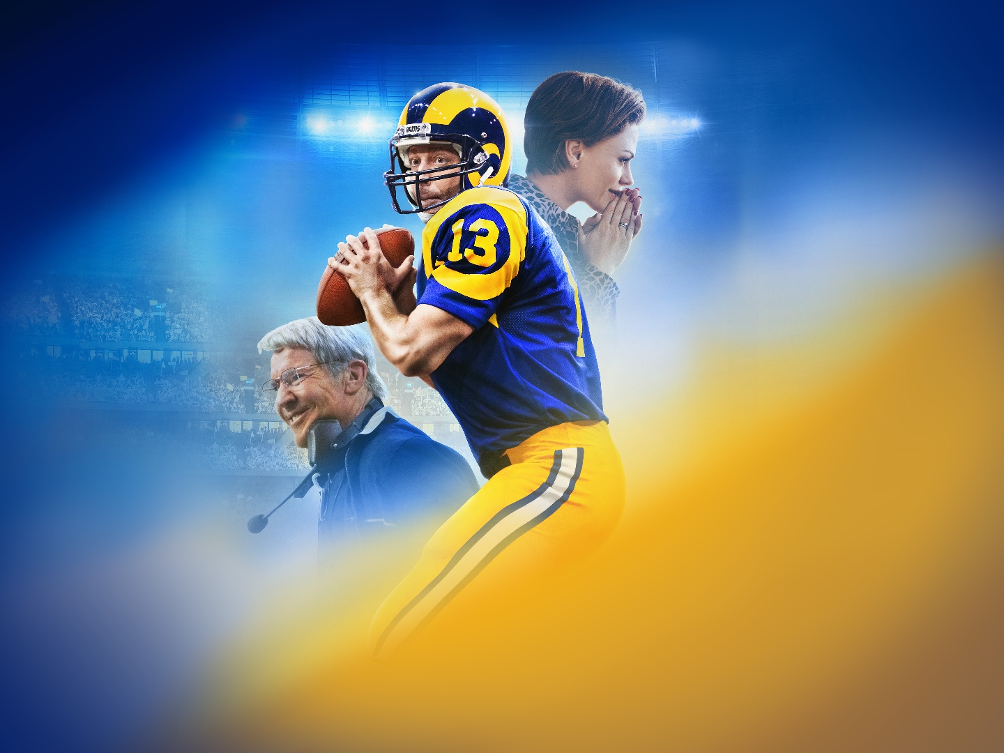 NFL Rams blue and Yellow jersey worn by Kurt Warner (Zachary Levi) as seen  in American Underdog movie