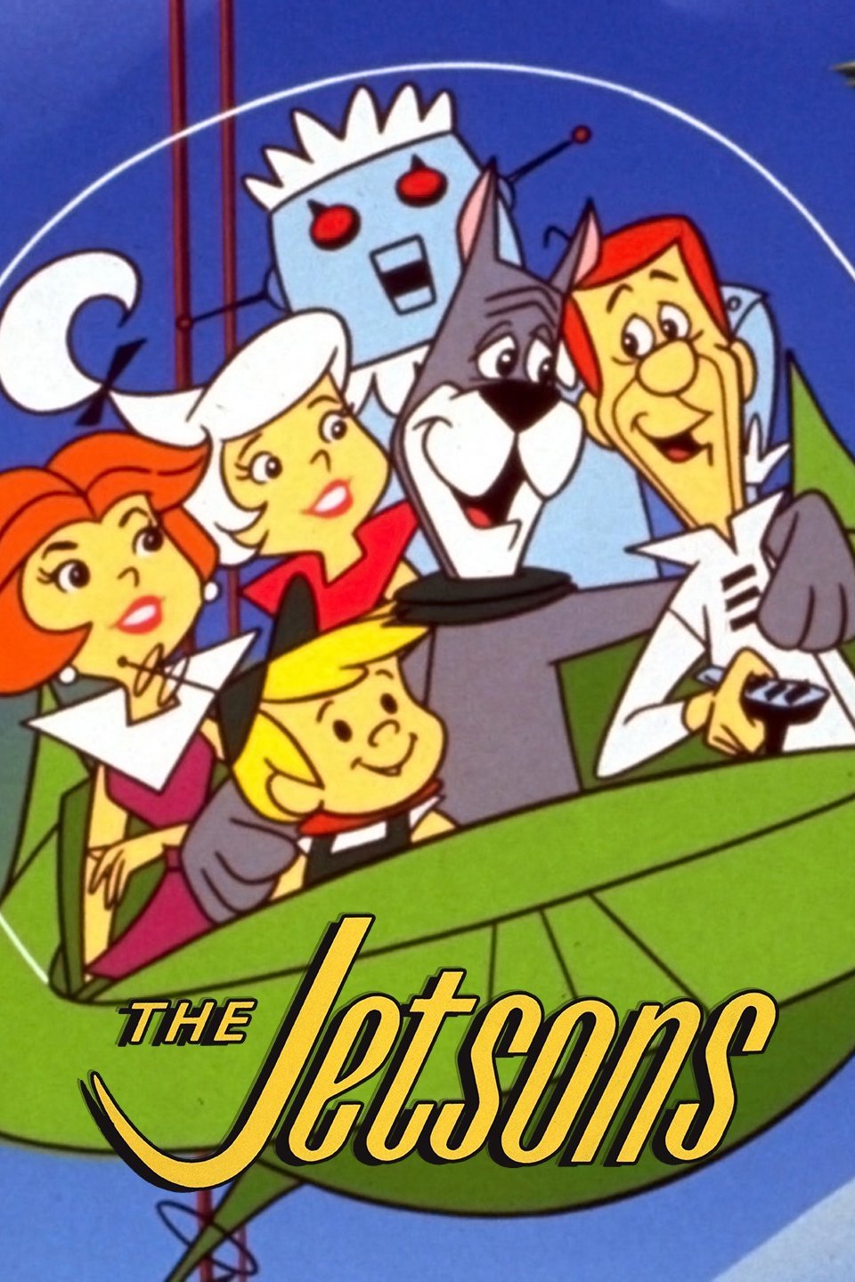 THE JETSONS ANIMATED TV SERIES CAST IN FLYING CAR & ROSIE ROBOT  PUBLICITY PHOTO 